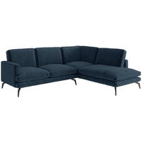 ECKSOFA Bali in Flachgewebe Dunkelblau  250/202 cm  - Schwarz/Dunkelblau, Design, Textil/Metall (250/202cm) - Livetastic