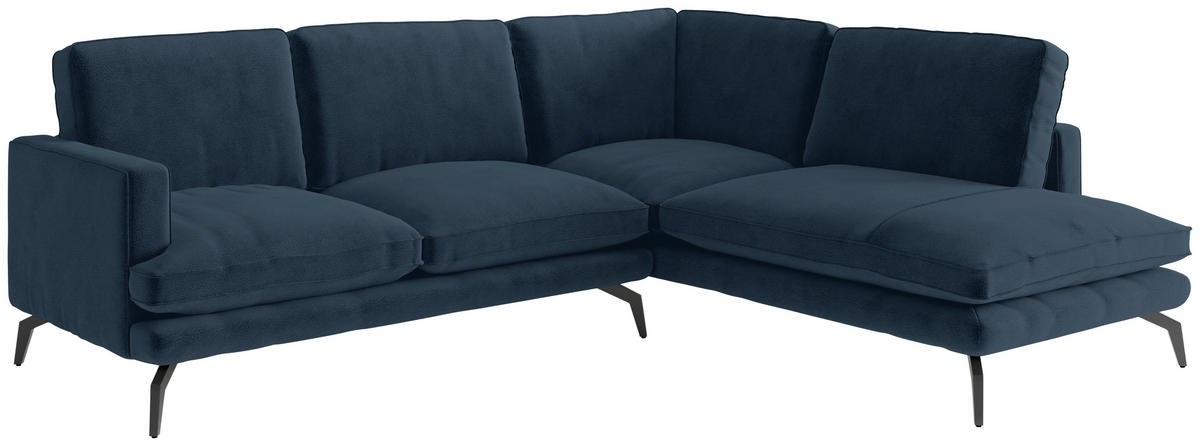 ECKSOFA Bali in Flachgewebe Dunkelblau  250/202 cm  - Schwarz/Dunkelblau, Design, Textil/Metall (250/202cm) - Livetastic