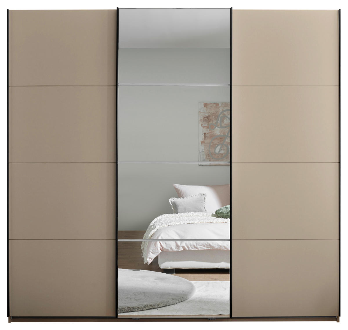 SCHWEBETÜRENSCHRANK  in Kaschmir  - Kaschmir/Schwarz, KONVENTIONELL, Glas/Holzwerkstoff (215/204/63cm) - Carryhome