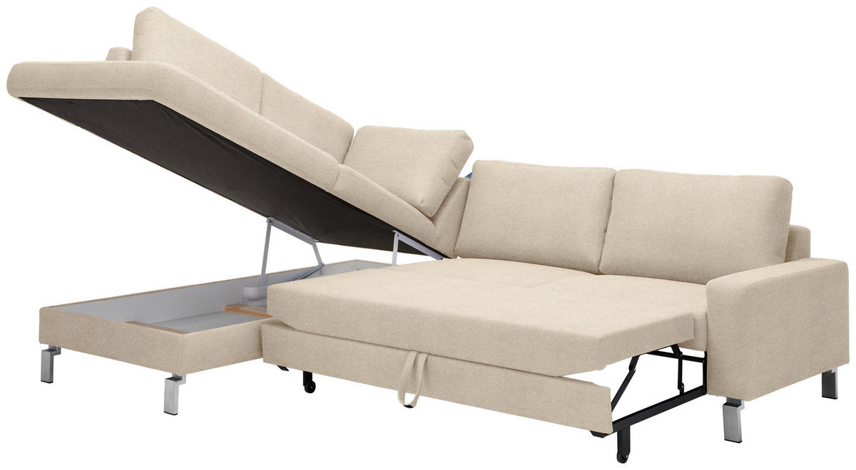 ECKSOFA in Flachgewebe Beige  - Chromfarben/Beige, Design, Textil/Metall (200/276cm) - Hom`in