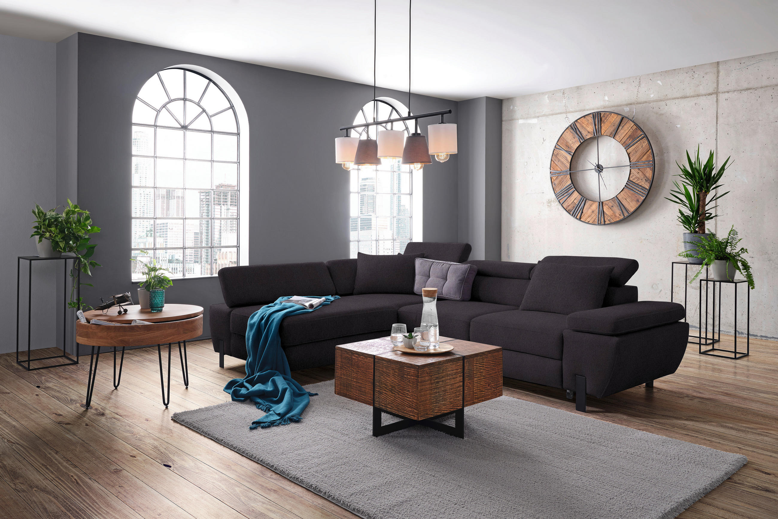 HÖRNSOFFA i vävt tyg svart  - svart, Modern, metall/textil (93/90/277cm) - MID.YOU