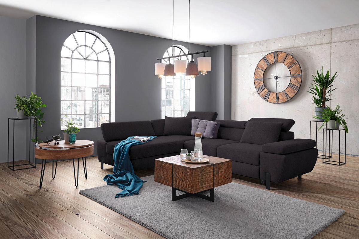 HÖRNSOFFA i vävt tyg svart  - svart, Modern, metall/textil (93/90/277cm) - MID.YOU