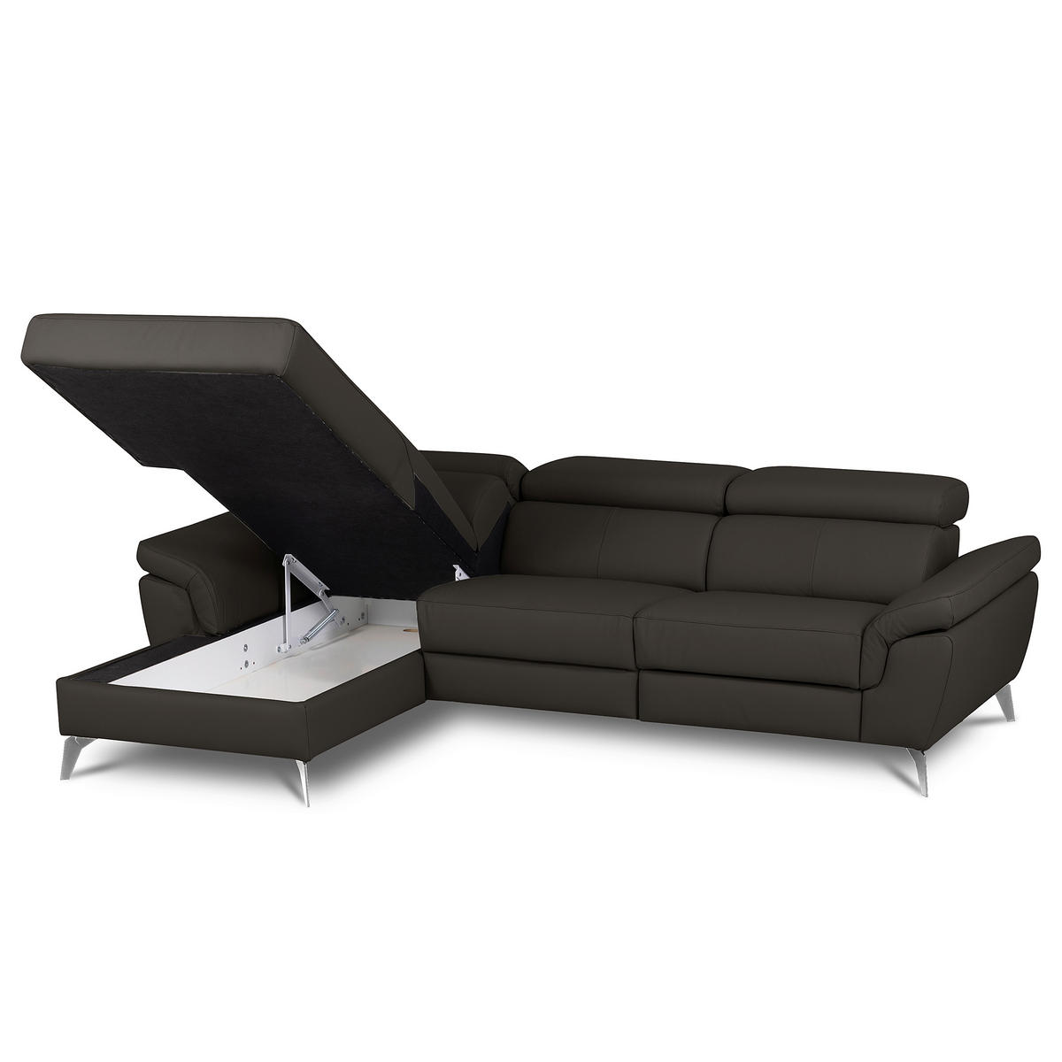 ECKSOFA Lederlook Echtleder Dunkelbraun  - Chromfarben/Dunkelbraun, Design, Leder/Textil (179/252cm) - Livetastic