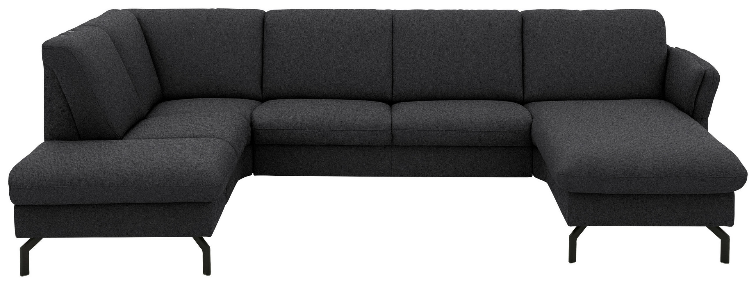 WOHNLANDSCHAFT  in Flachgewebe Schwarz  - Schwarz, KONVENTIONELL, Textil/Metall (190/307/170cm) - Beldomo Comfort