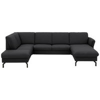 WOHNLANDSCHAFT Flachgewebe Schwarz  - Schwarz, Konventionell, Textil/Metall (190/307/170cm) - Beldomo Comfort