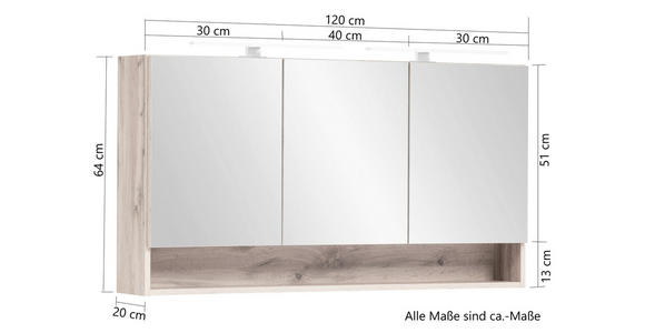 SPIEGELSCHRANK 120/64/20 cm  - Alufarben/Graphitfarben, Natur, Glas/Holzwerkstoff (120/64/20cm) - Xora