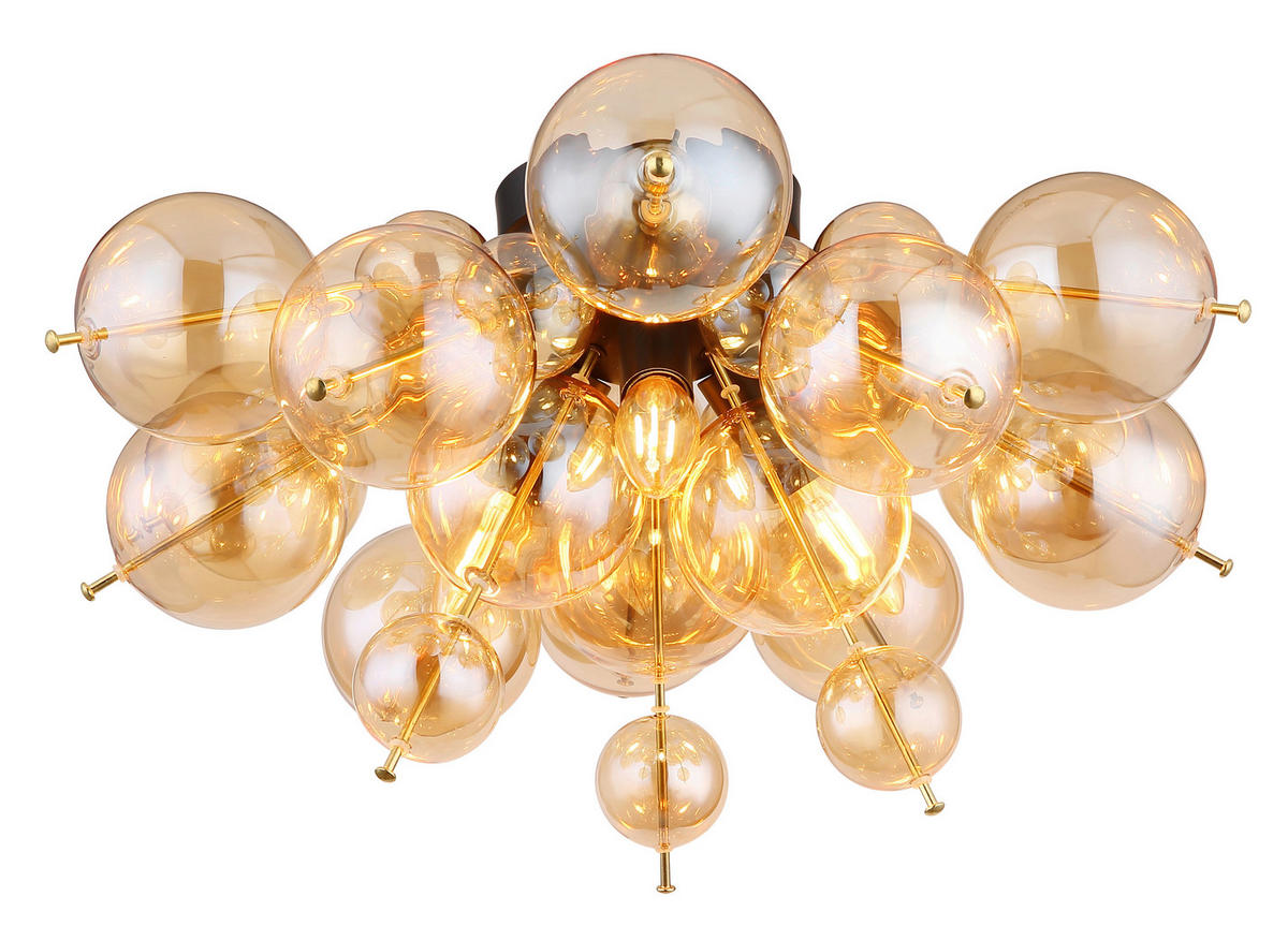 DECKENLEUCHTE  55/28 cm    - Goldfarben/Schwarz, Design, Glas/Metall (55/28cm) - Globo