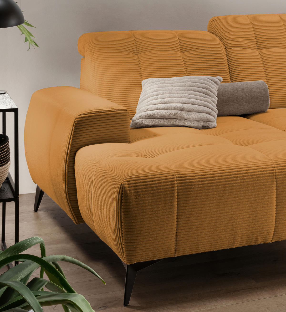 WOHNLANDSCHAFT SANO Goldfarben Cord  - Goldfarben/Schwarz, MODERN, Textil/Metall (180/337/200cm) - Livetastic