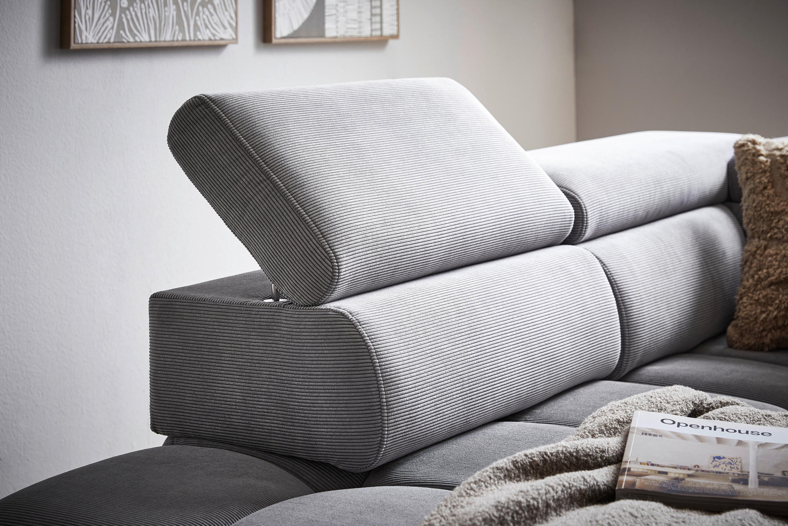 WOHNLANDSCHAFT Grau Cord  - Schwarz/Grau, MODERN, Textil/Metall (216/300cm) - Welnova