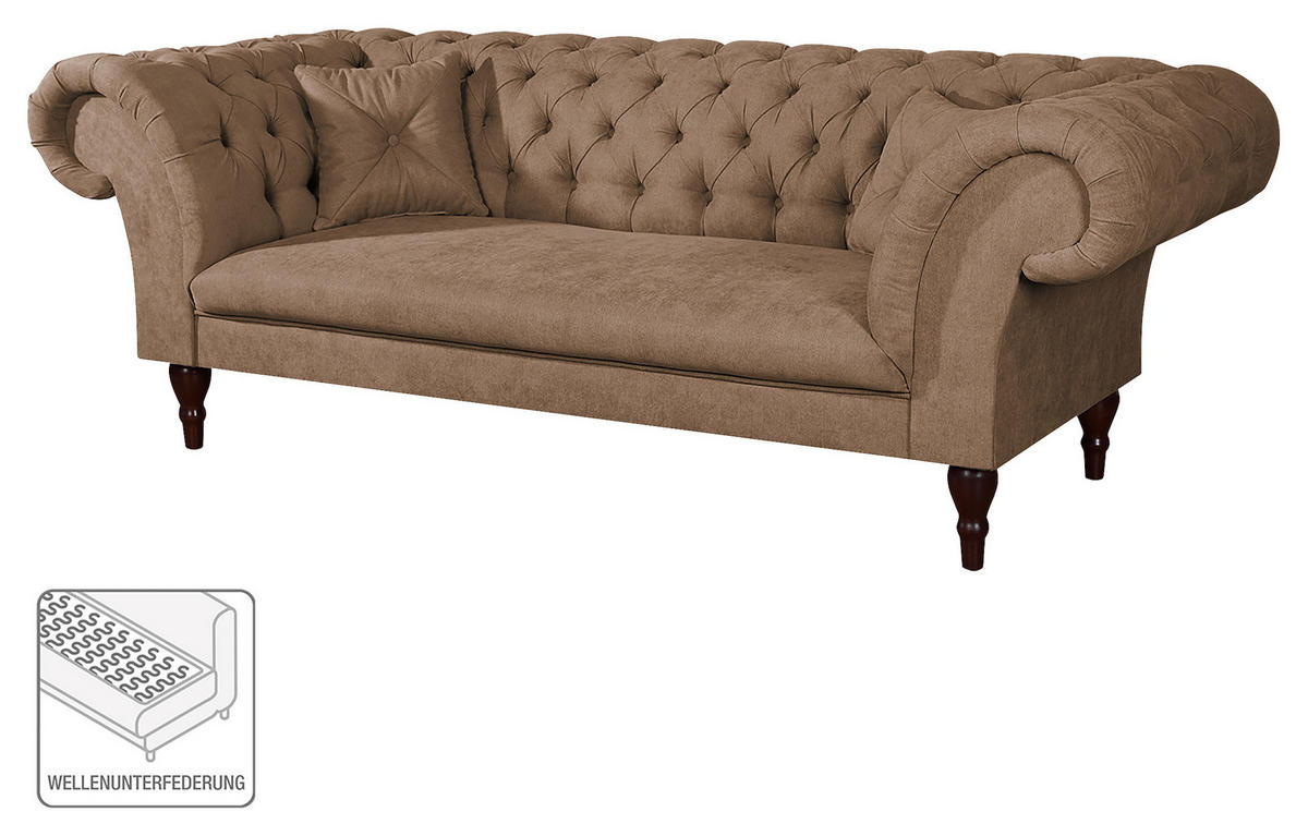 3-SITZER-SOFA Mikrofaser Cappuccino  - Braun/Cappuccino, Design, Holz/Textil (232/79/97cm) - Livetastic