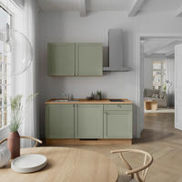 KÜCHENBLOCK Frame 180 cm  in Eichefarben, Olivgrün  - Edelstahlfarben/Eichefarben, MODERN, Holzwerkstoff/Metall (180cm) - Nobilia