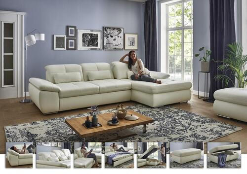 ECKSOFA Weiß Echtleder - Edelstahlfarben/Weiß, Design, Leder/Metall (325/195cm) - Beldomo Speed