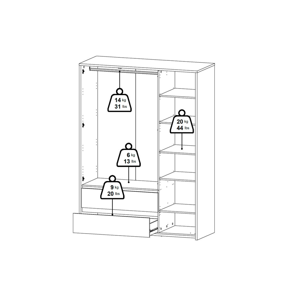 DREHTÜRENSCHRANK 149/202/58 cm 3-türig Eichefarben, Weiß  - Eichefarben/Silberfarben, KONVENTIONELL, Holzwerkstoff/Metall (149/202/58cm) - Boxxx