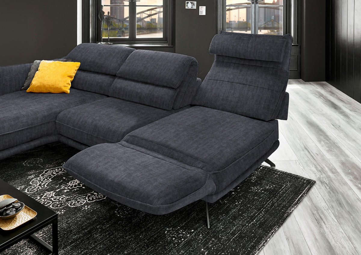 ECKSOFA in Velours Grau  - Schwarz/Grau, Design, Textil/Metall (153/283cm) - Valdera