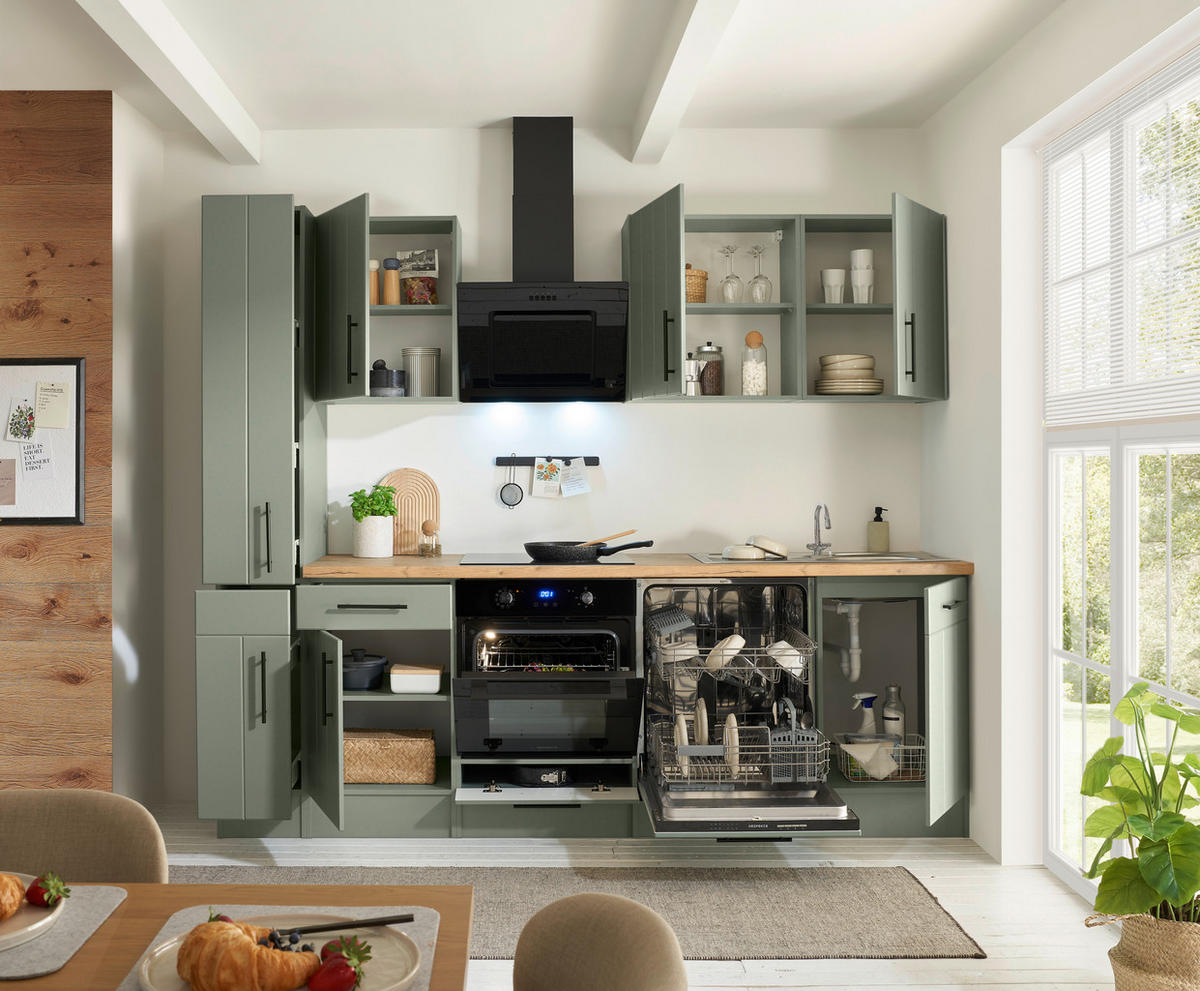 KÜCHENBLOCK 250 cm   in Wildeiche, Schilfgrün  - Schilfgrün/Wildeiche, Trend, Holzwerkstoff/Metall (250cm) - Respekta