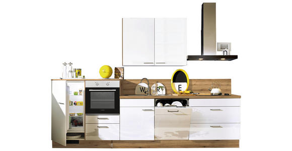 KÜCHENLEERBLOCK 330 cm   in Eichefarben, Weiß Hochglanz  - Eichefarben/Weiß Hochglanz, Design, Holzwerkstoff/Metall (330cm) - Xora