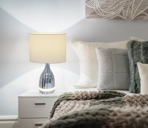 LED-TISCHLEUCHTE 25/43,5 cm   - Chromfarben/Weiß, KONVENTIONELL, Kunststoff/Textil (25/43,5cm) - Näve