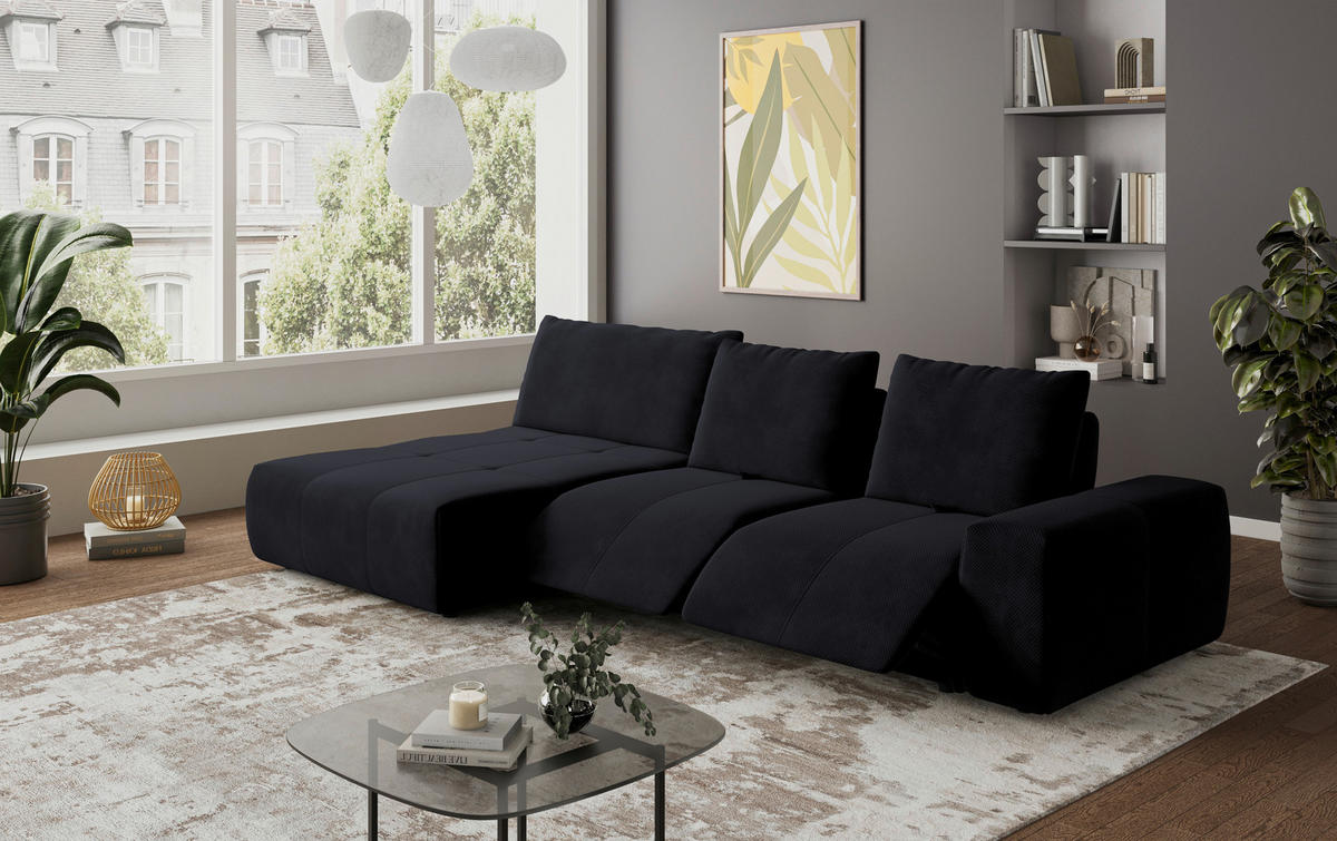 ECKSOFA in Velours Anthrazit  - Anthrazit/Schwarz, Design, Kunststoff/Textil (174/347cm) - Xora