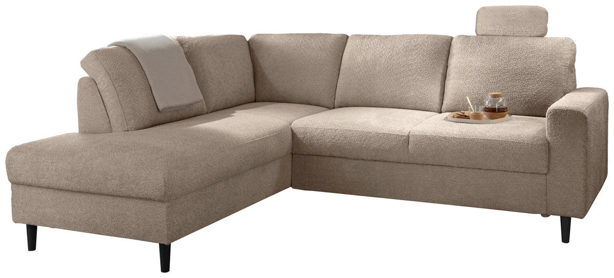 ECKSCHLAFSOFA in Beige Textil   - Beige/Schwarz, Modern, Holz/Textil (200/242cm) - Livetastic