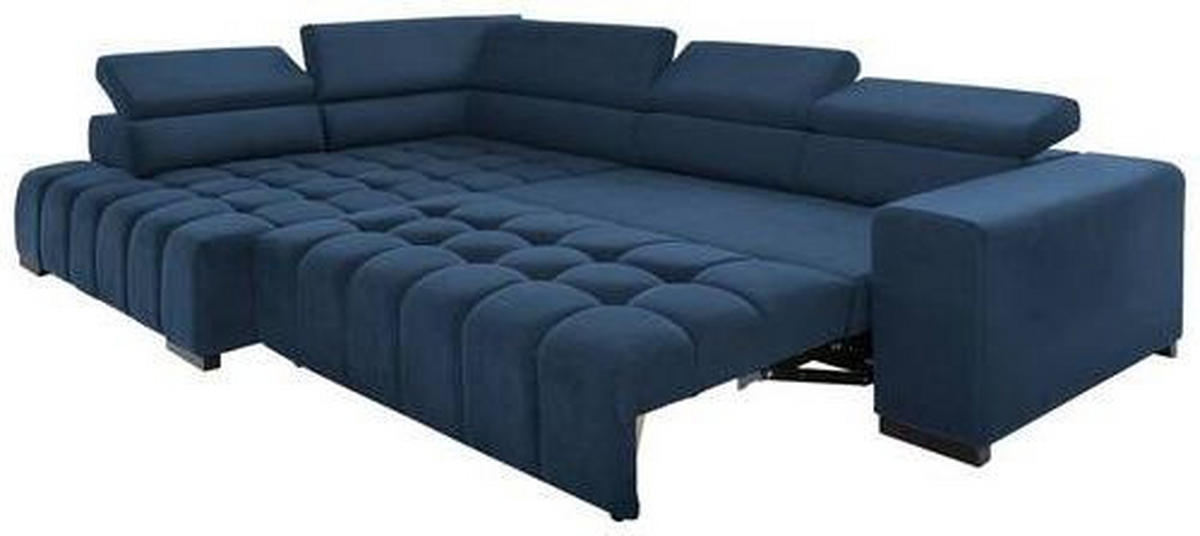 ECKSCHLAFSOFA in Velours Blau  - Blau/Schwarz, Design, Holz/Textil (201/307cm) - Livetastic