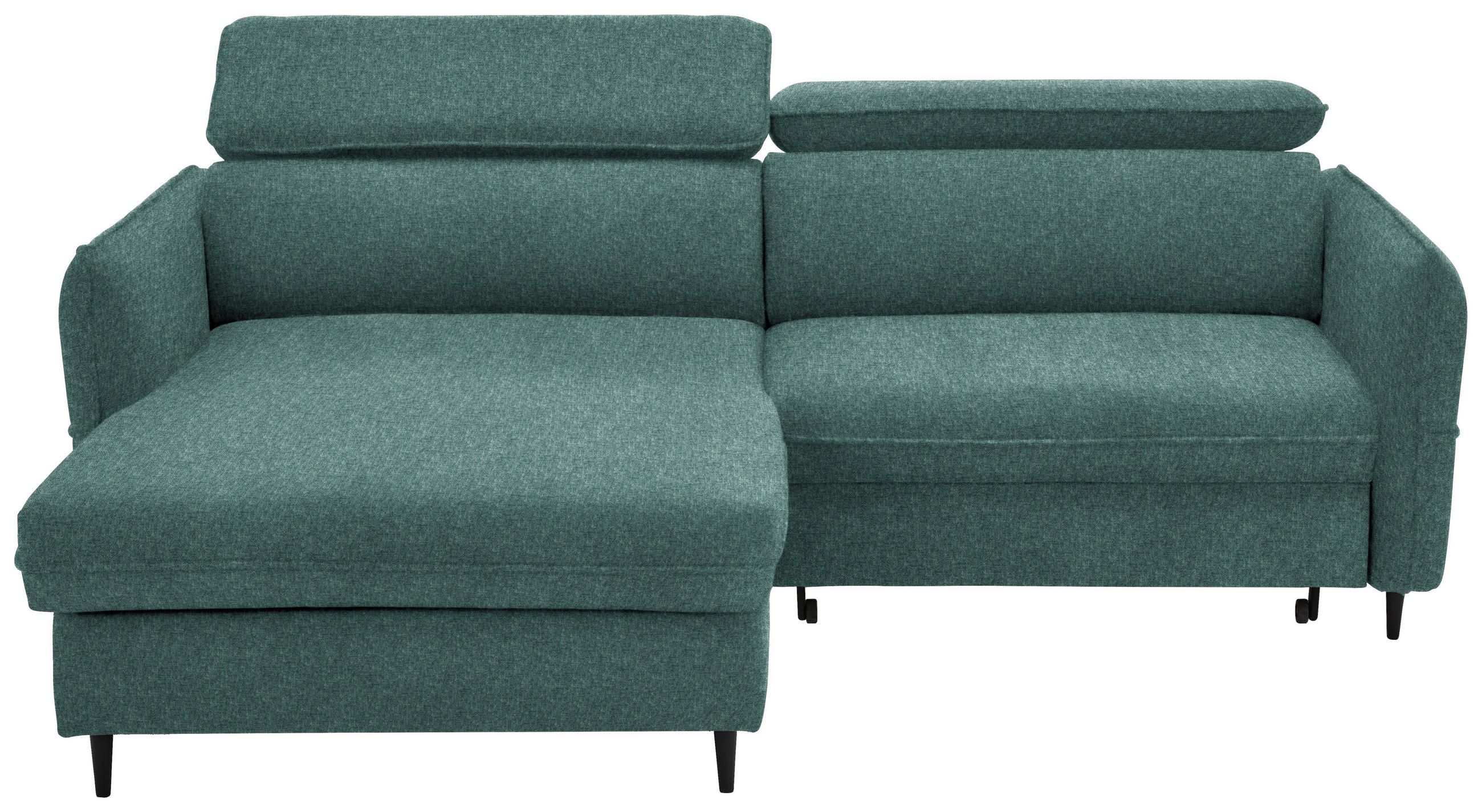 ECKSOFA inkl. Funktionen Dunkelgrün Samt Bettkasten, Schlaffunktion, Rücken echt, Kopfteilverstellung  - Dunkelgrün/Schwarz, Design, Holz/Textil (185/232cm) - Stylife