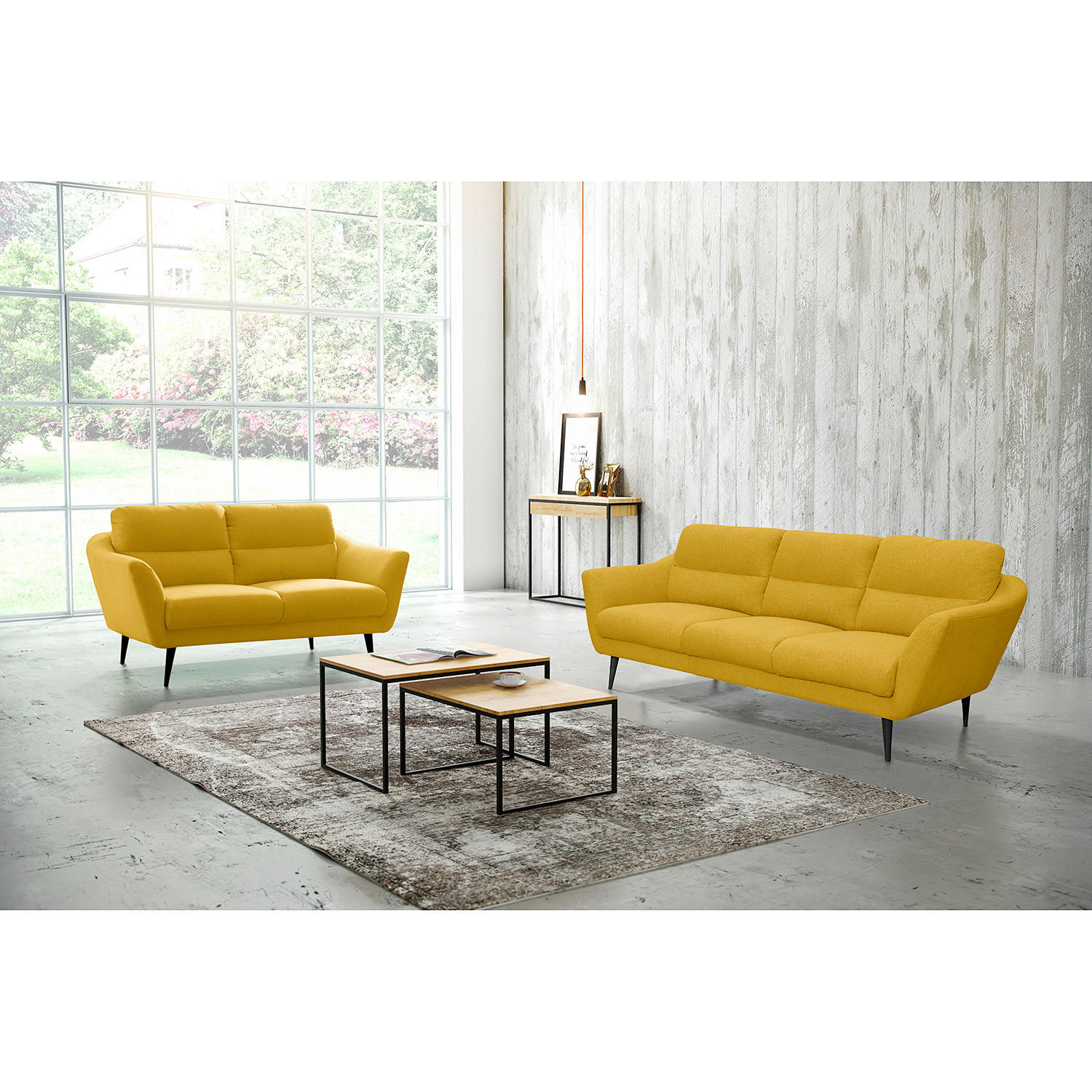 3-SITZER-SOFA in Webstoff Gelb  - Gelb/Schwarz, Design, Holz/Textil (209/87/88cm) - Livetastic