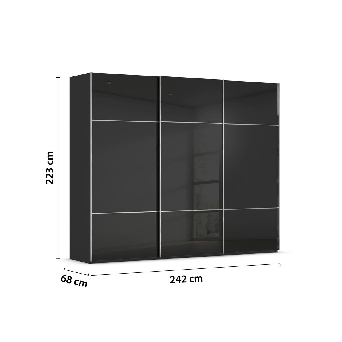 SCHWEBETÜRENSCHRANK 242/223/68 cm 3-türig Schwarz  - Chromfarben/Schwarz, KONVENTIONELL, Glas/Holzwerkstoff (242/223/68cm) - Novel