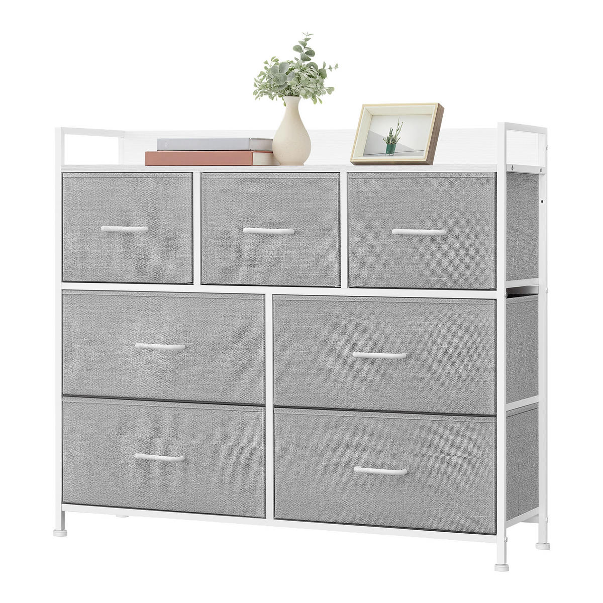 KOMMODE , 98/85/28,5 cm, 7 Schublade(n)  - Hellgrau/Weiß, Trend, Holzwerkstoff/Kunststoff (98/85/28,5cm) - Boxxx