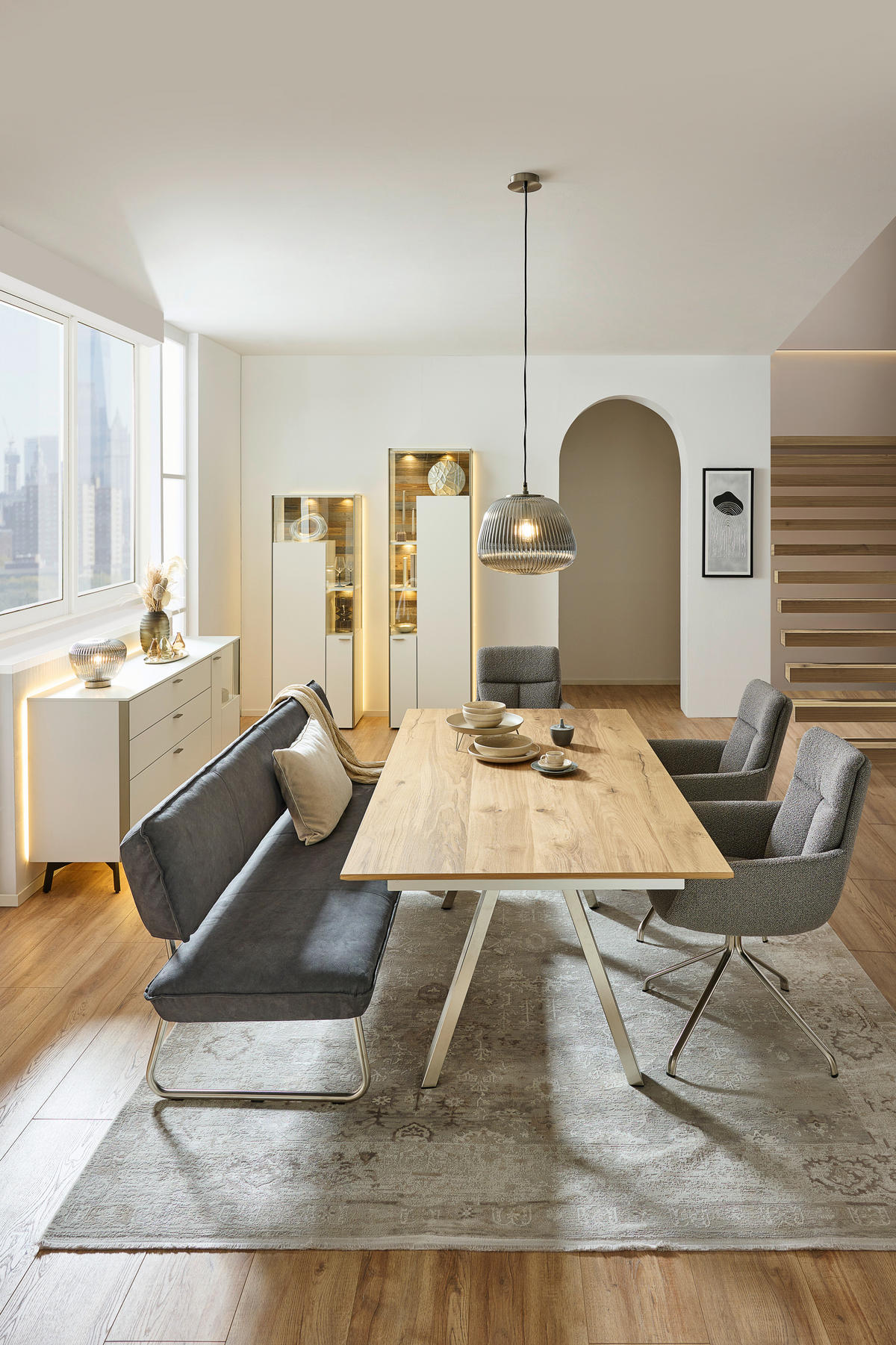 ESSTISCH Eiche furniert rechteckig Eichefarben, Edelstahlfarben  - Edelstahlfarben/Eichefarben, KONVENTIONELL, Holz/Metall (190/100/75cm) - Venjakob