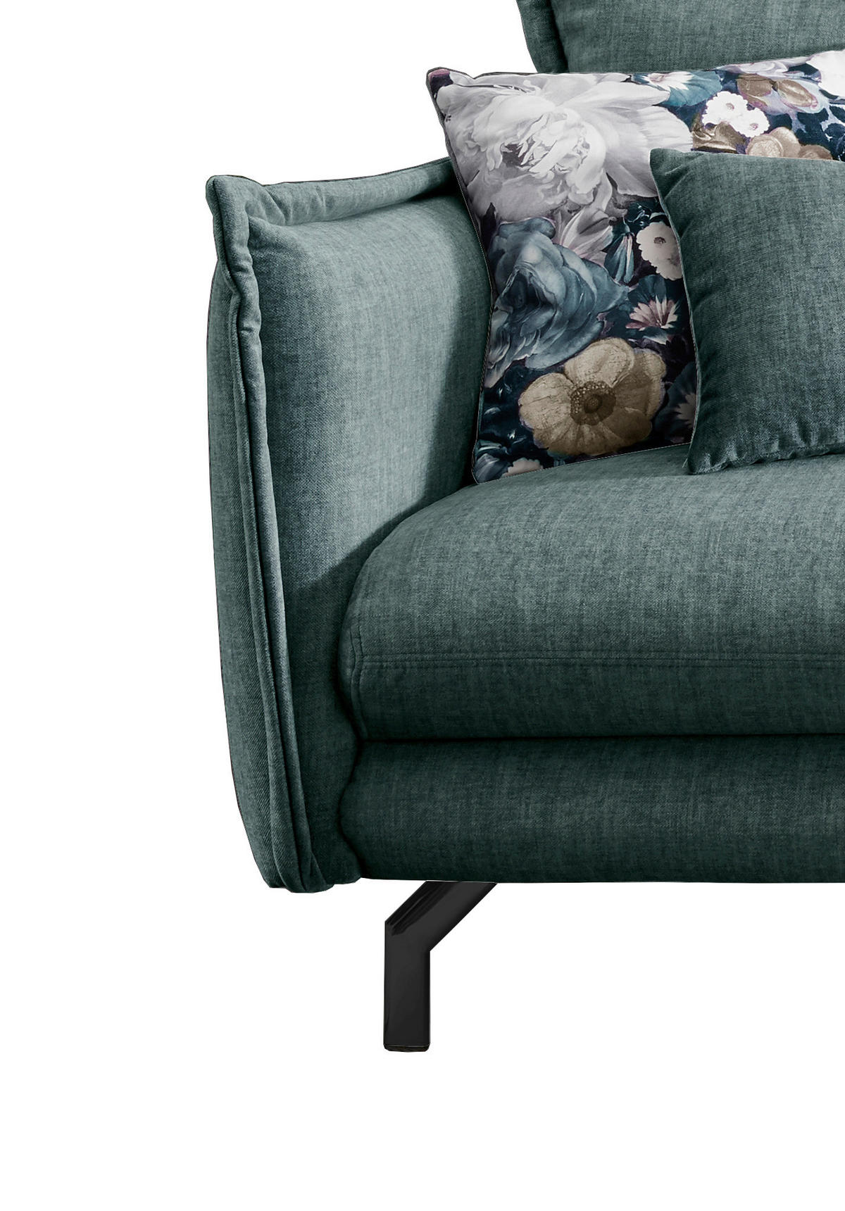 ECKSOFA Hellblau Velours  - Türkis/Schwarz, MODERN, Textil/Metall (255/180cm) - Livetastic