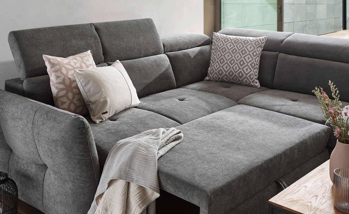 ECKSOFA in Mikrofaser Schwarz  - Schwarz, Design, Kunststoff/Textil (254/224cm) - Livetastic