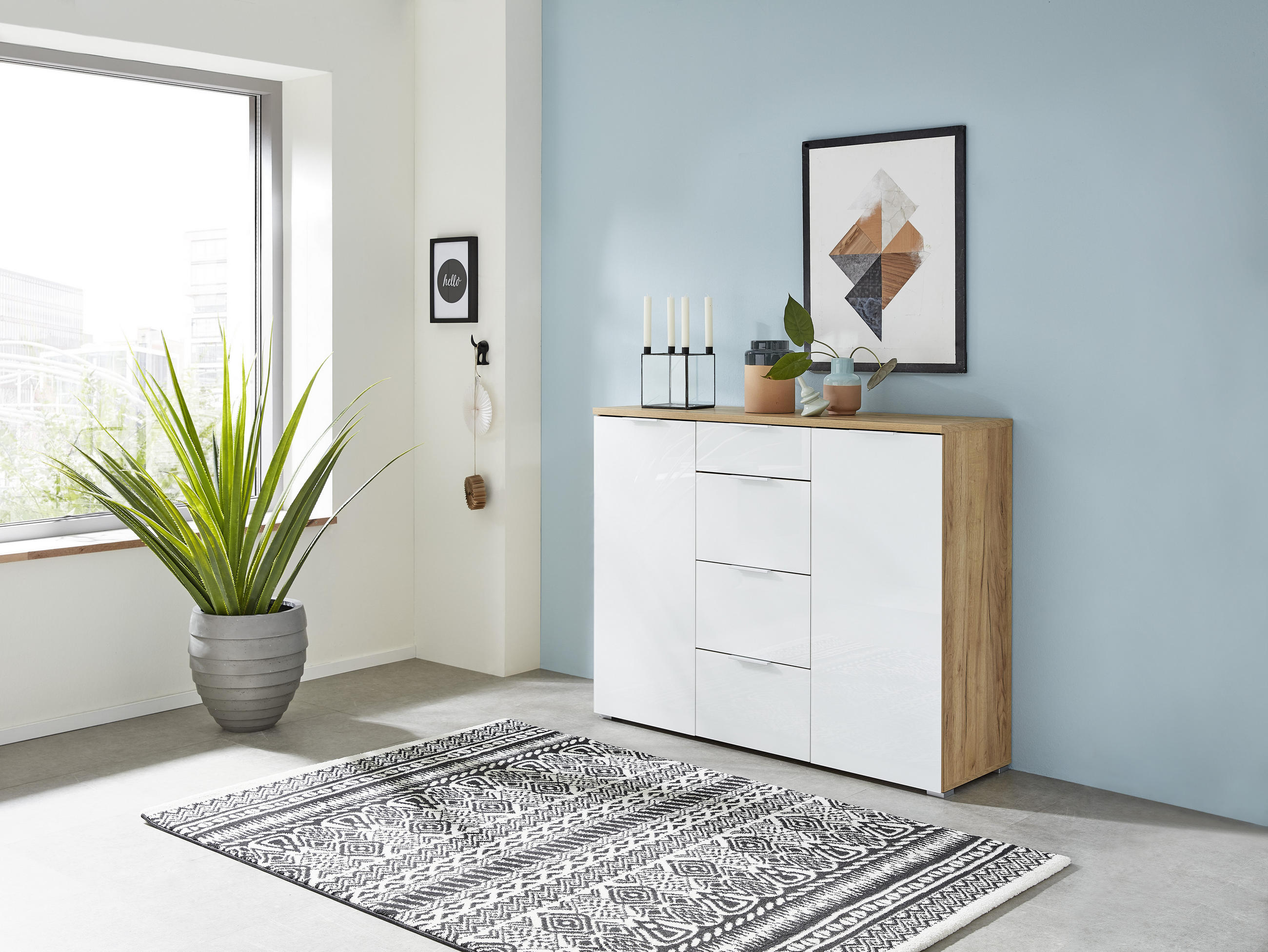 SIDEBOARD GW-Telde  in 134/105/40 cm  - Eichefarben/Alufarben, KONVENTIONELL, Glas/Holzwerkstoff (134/105/40cm)