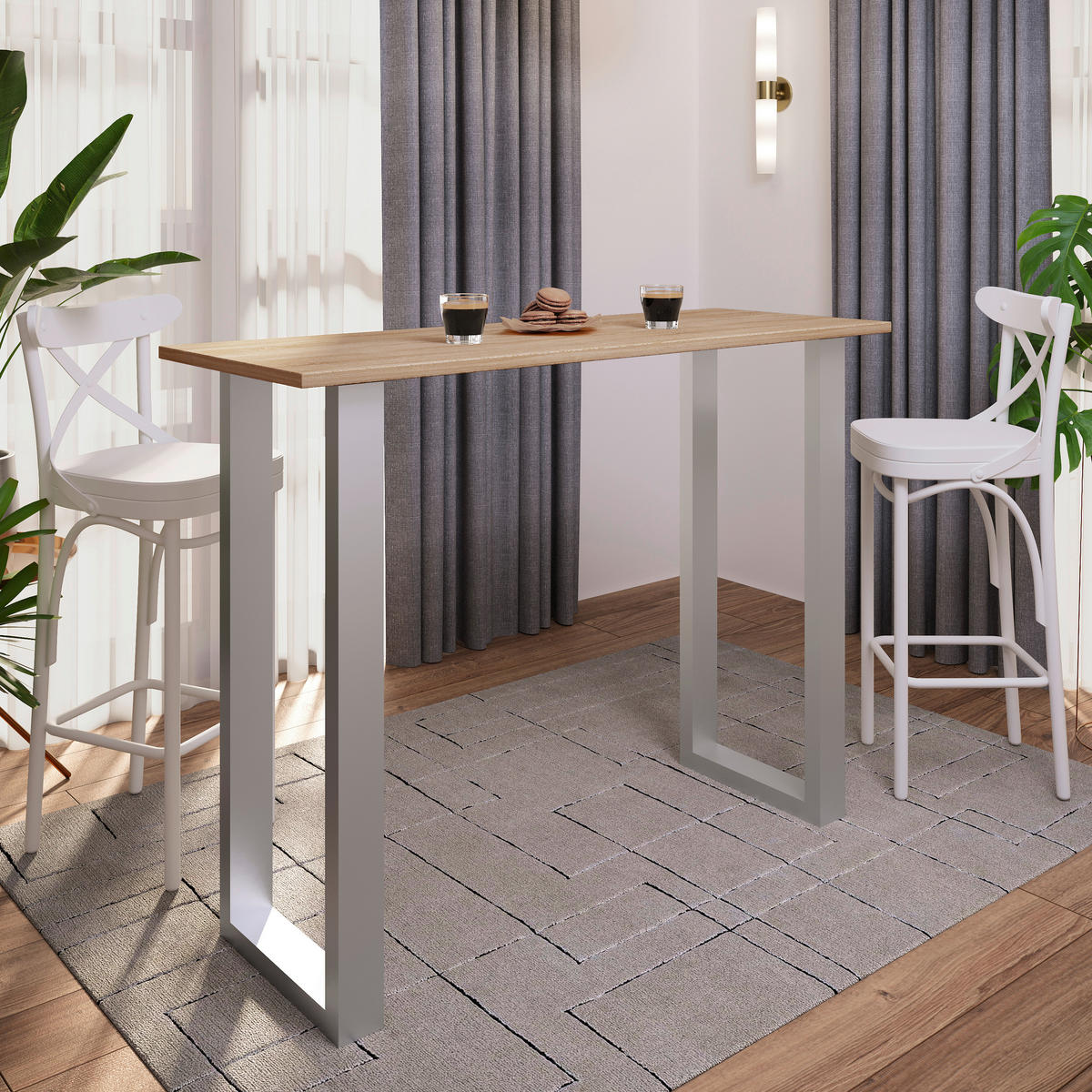 BARBORD i metall, trämaterial  140/102/50 cm  - Sonoma ek/silver, Klassisk, metall/trämaterial (140/102/50cm)