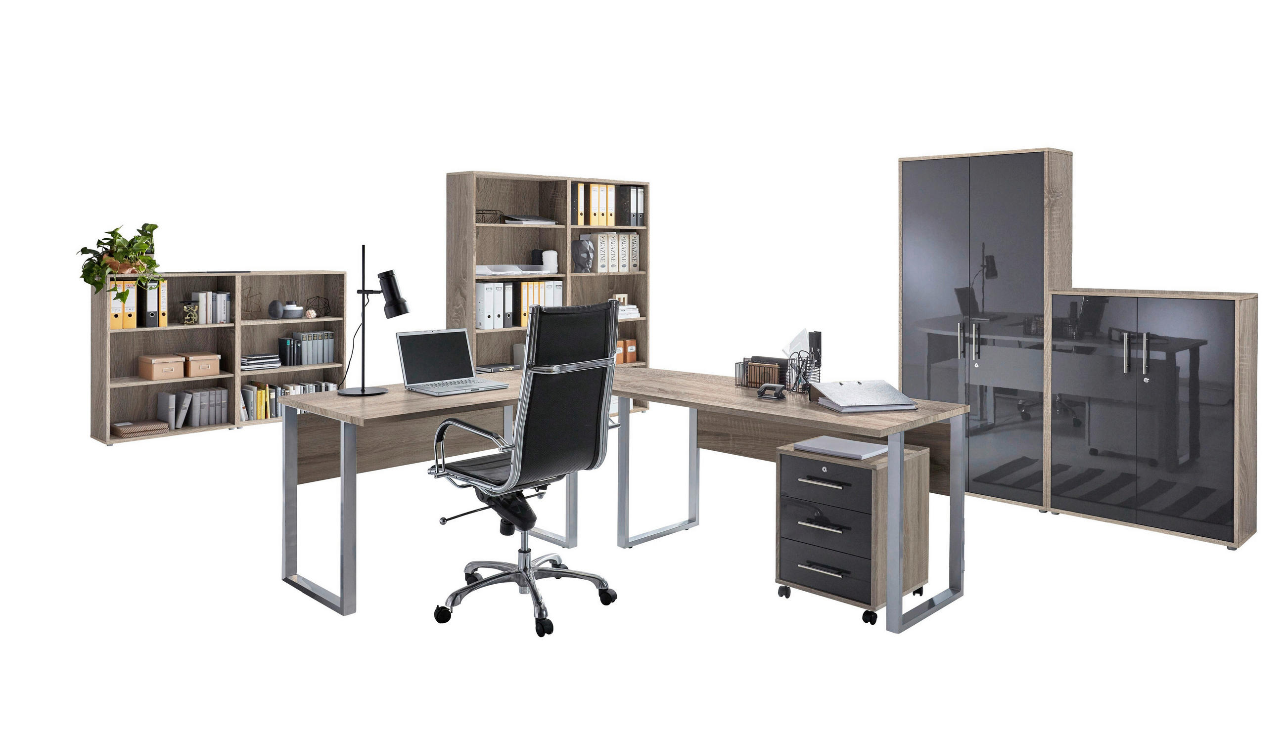 Mid.you Büro Anthrazit Hochglanz, Sonoma Eiche