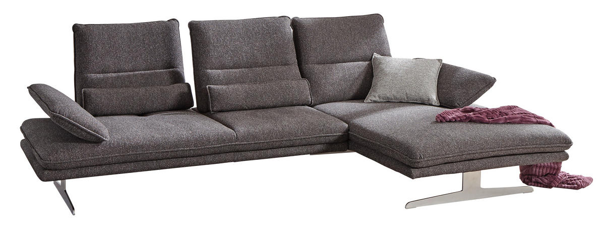 ECKSOFA Webstoff Anthrazit  - Chromfarben/Anthrazit, Design, Textil/Metall (291/164cm) - Chilliano