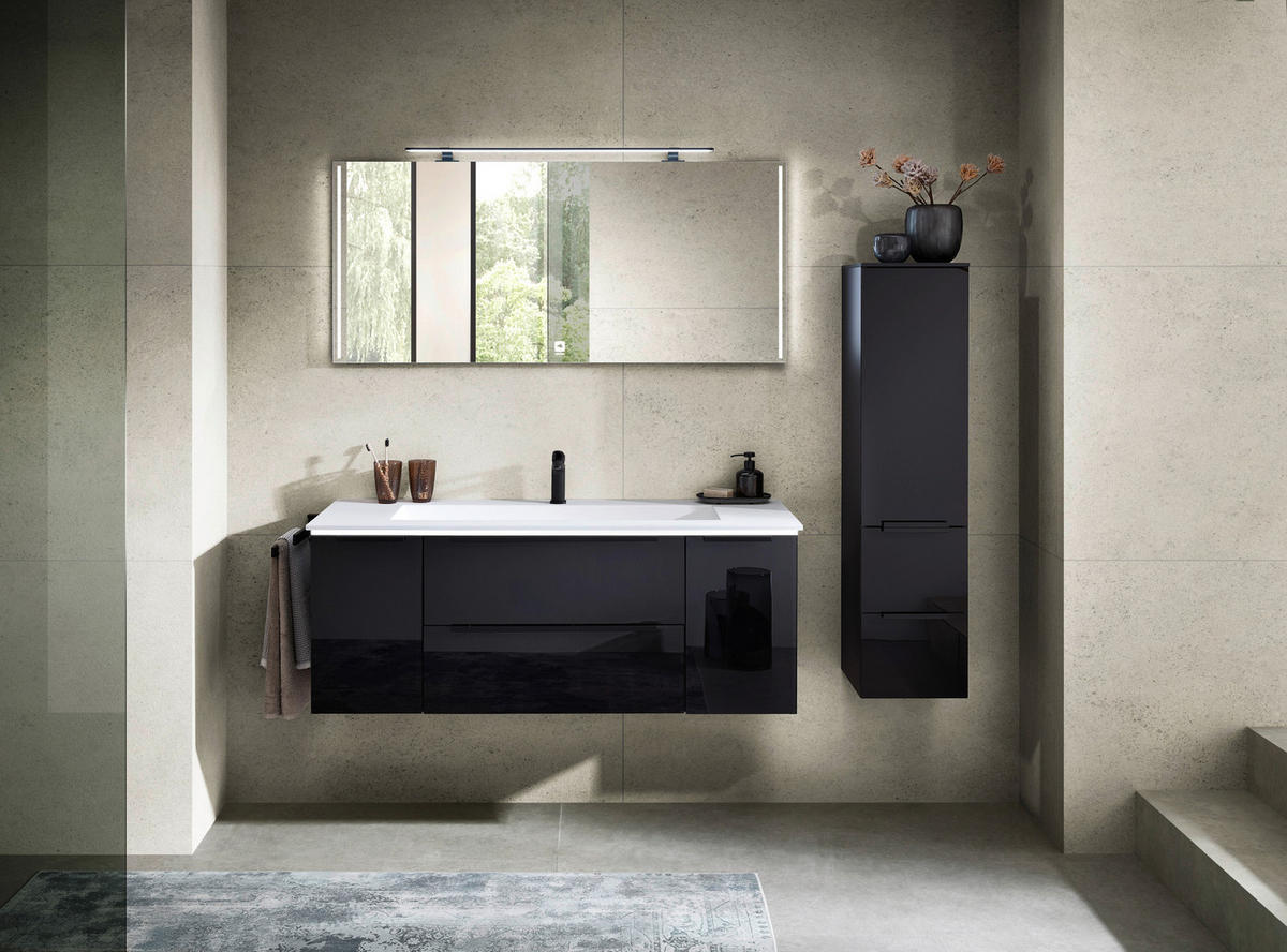 MOSDÓSZEKRÉNY MOSDÓVAL  - fekete/fehér, Design, faalapú anyag/kő (132cm) - Leonardo Living