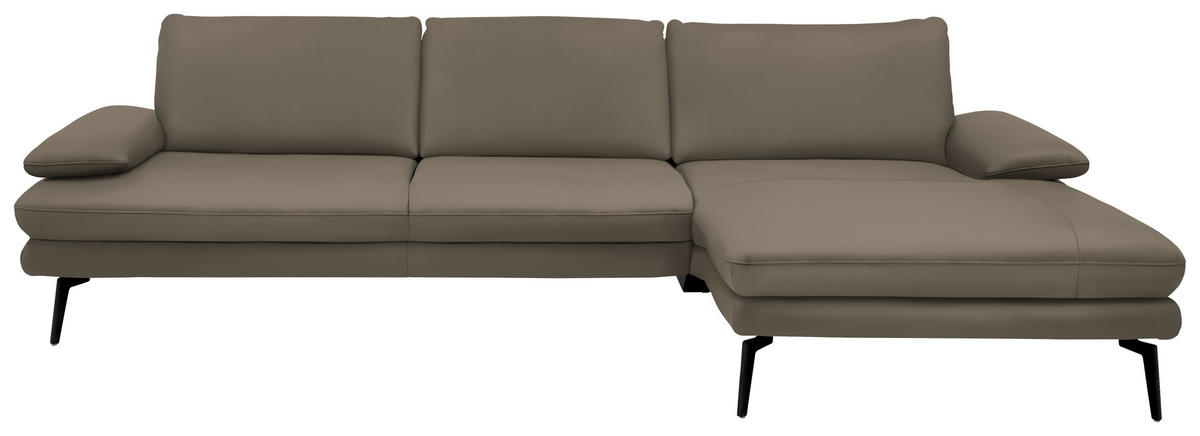 ECKSOFA Echtleder Greige  - Greige/Schwarz, Design, Leder/Metall (310/180cm) - Dieter Knoll