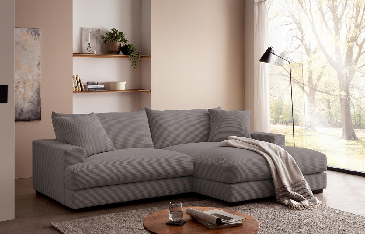 ECKSOFA Grau Cord  - Schwarz/Grau, MODERN, Textil (265/180cm) - P & B