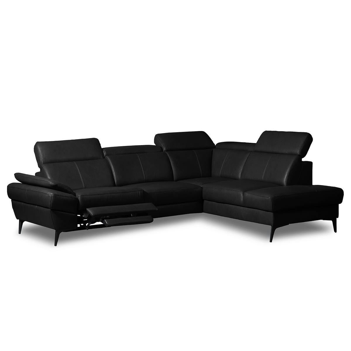 ECKSOFA Lederlook Echtleder Schwarz  - Schwarz, Design, Leder/Textil (264/211cm) - Livetastic