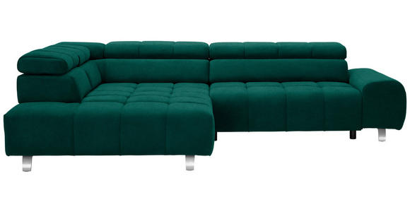 ECKSOFA in Webstoff Grün  - Dunkelgrau/Silberfarben, Design, Textil/Metall (201/295cm) - Hom`in