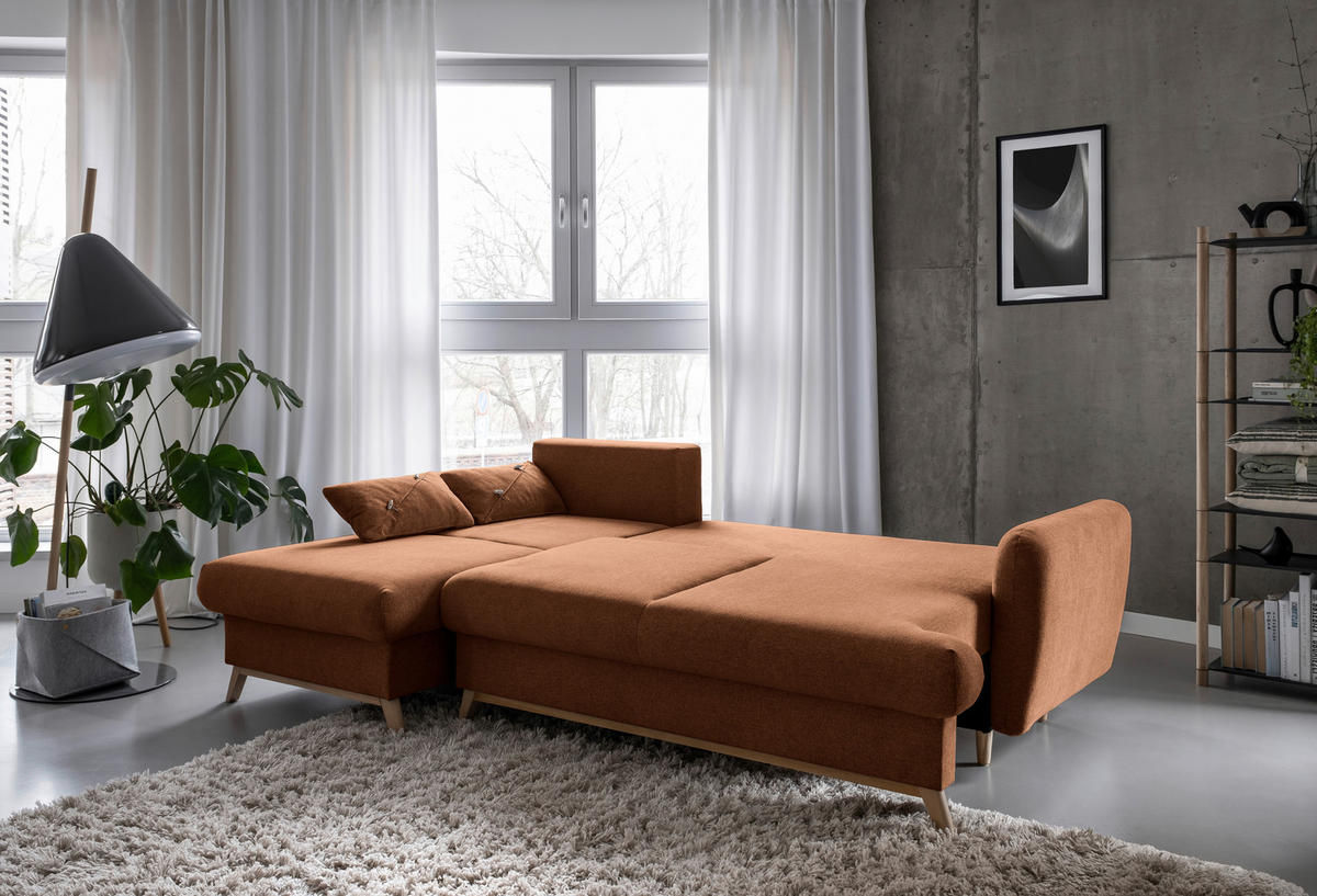 KUTNA GARNITURA tekstil  terakota   - prirodne boje/terakota, tekstil/drvo (157/235cm) - MID.YOU