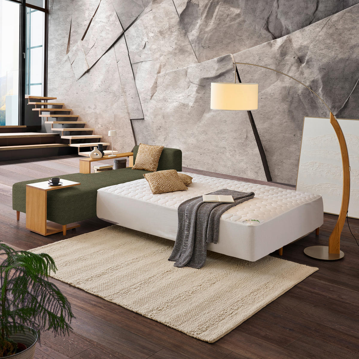 ECKSOFA in Flachgewebe Olivgrün  - Eichefarben/Olivgrün, Design, Holz/Textil (190/307cm) - Joka
