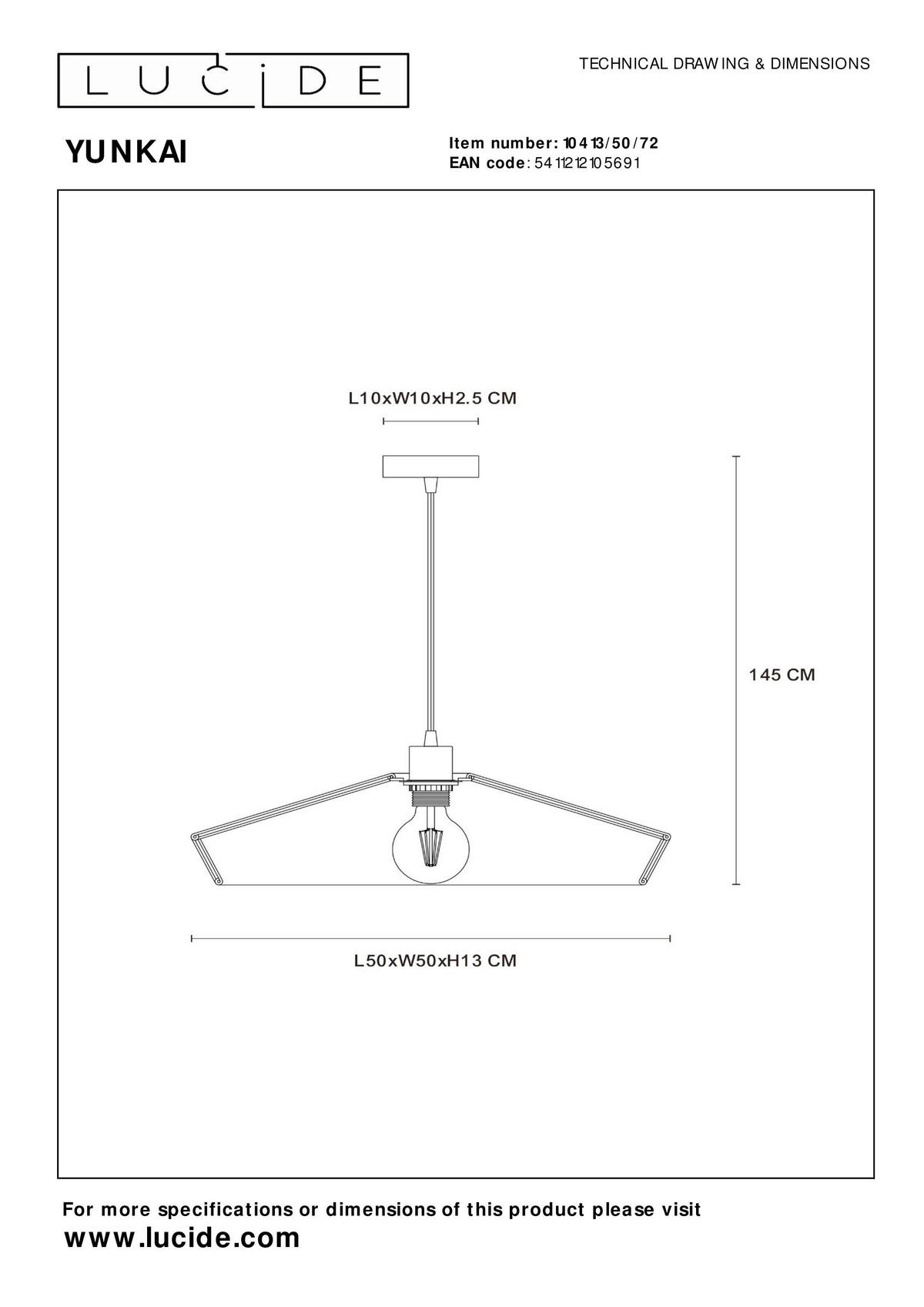 HÄNGELEUCHTE 50/50/145 cm    - Natur (50/50/145cm) - Lucide