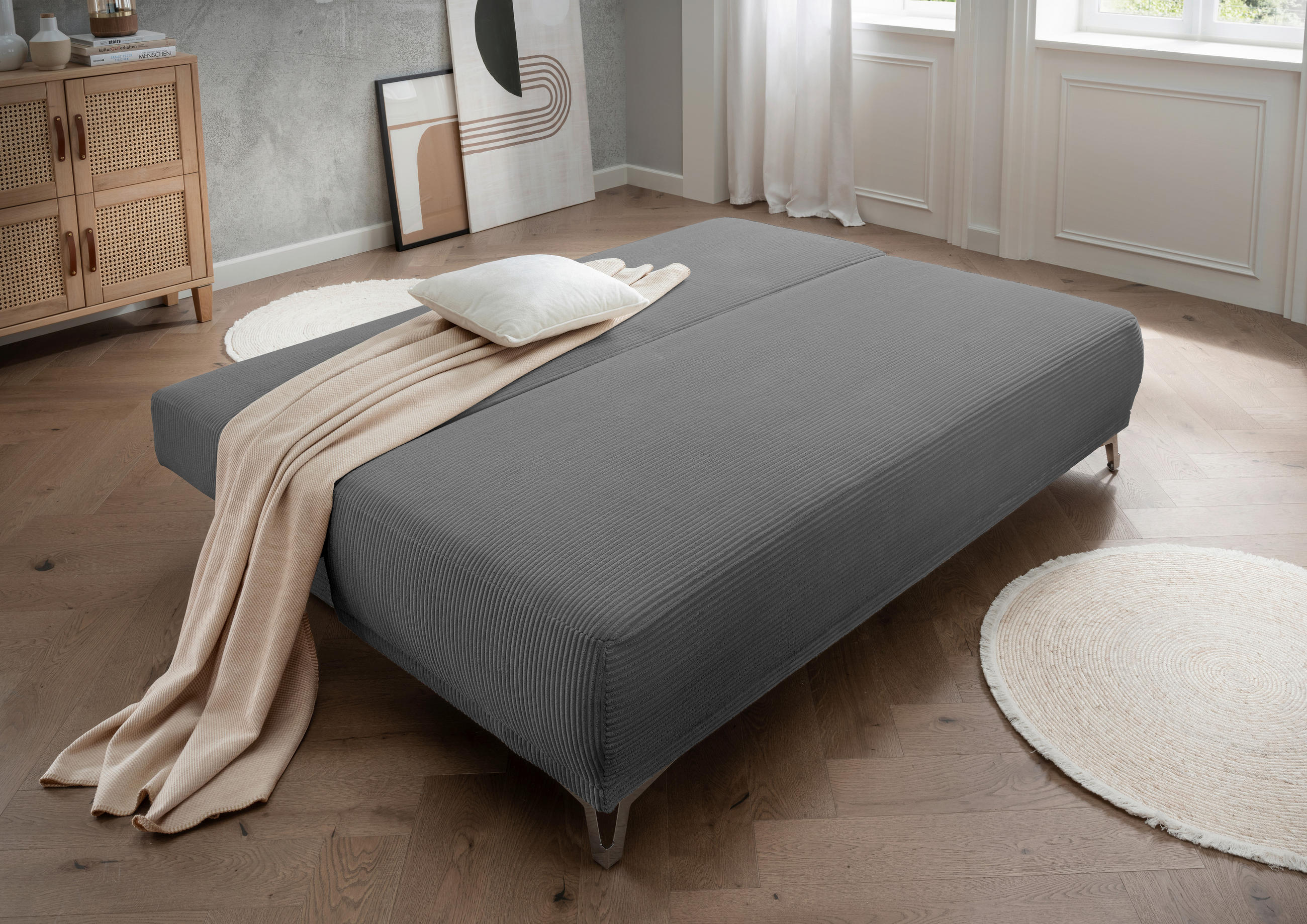 SCHLAFSOFA in Cord Grau  - Chromfarben/Grau, MODERN, Textil/Metall (198/90/100cm) - Livetastic