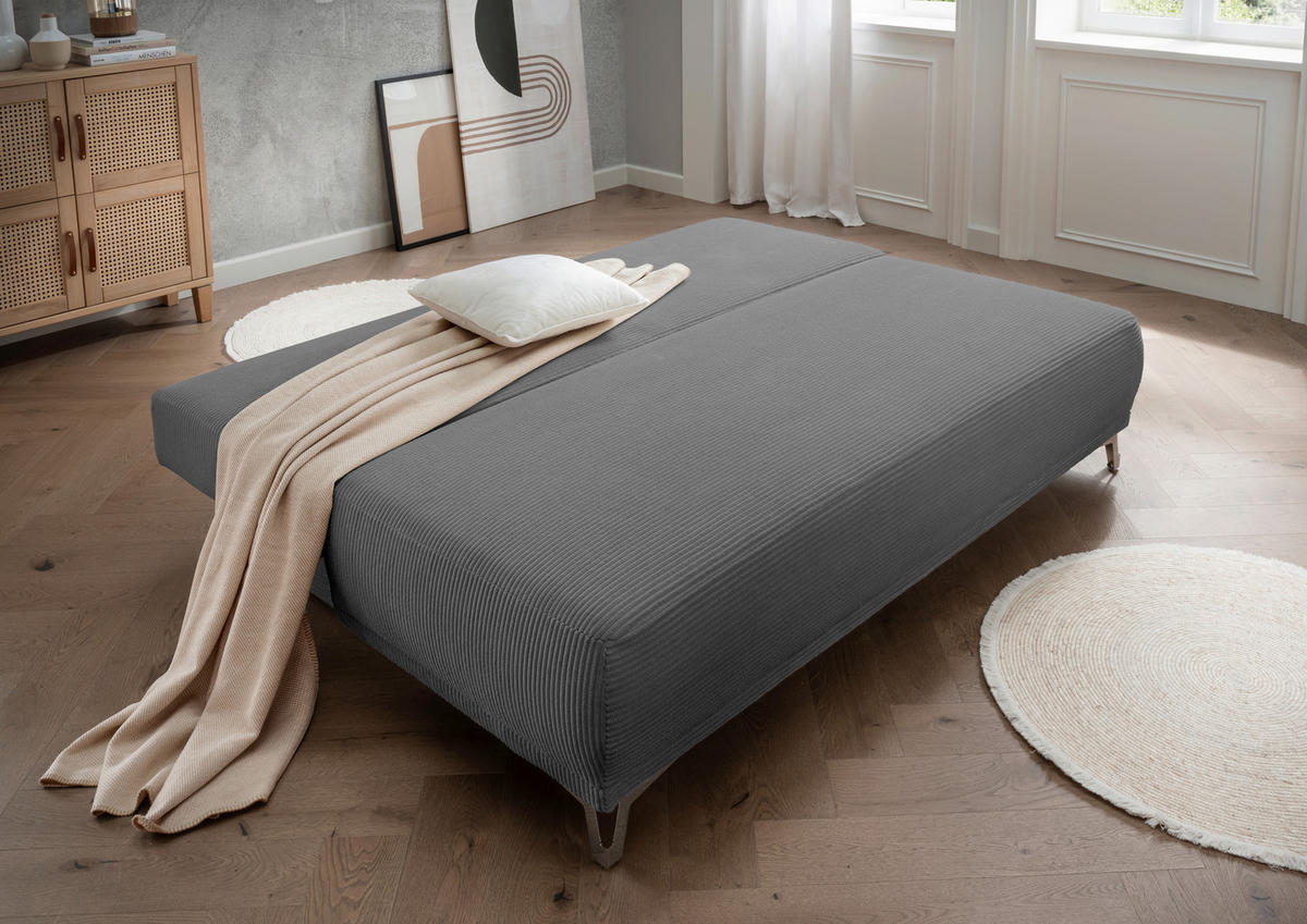 SCHLAFSOFA  mit Liegefunktion, Schlafen auf Sitzhöhe, Rücken echt Cord Grau  - Chromfarben/Grau, MODERN, Textil/Metall (198/90/100cm) - Livetastic