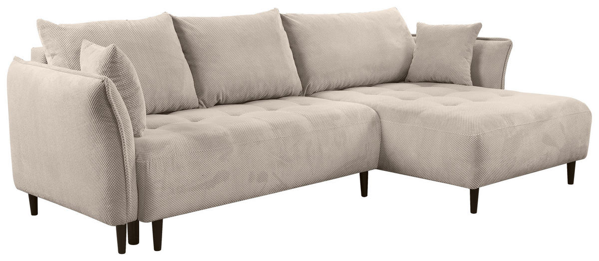 ECKSOFA in Chenille Creme  - Creme/Schwarz, Konventionell, Holz/Textil (290/160cm) - MID.YOU