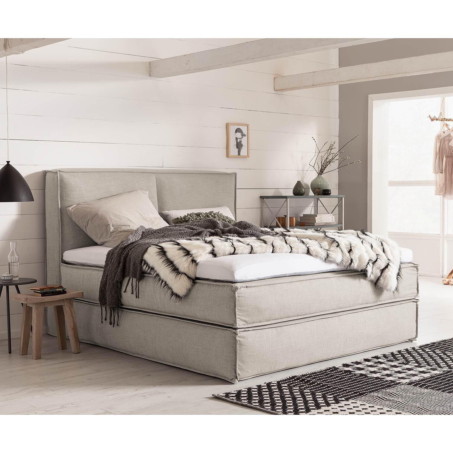 BOXSPRINGBETT 140/220 cm  in Beige  - Beige/Schwarz, Design, Kunststoff/Textil (140/220cm) - home24