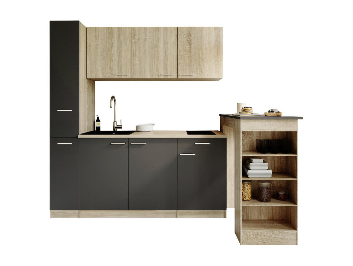 KUHINJSKI BLOK - siva/barve hrasta, Design, umetna masa/leseni material (180cm) - Respekta