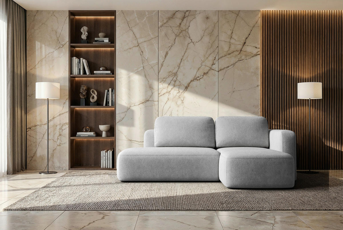 ECKSOFA Hellgrau Chenille Rückenkissen, Bettkasten, Schlaffunktion, Rücken echt, Liegefläche im Originalstoff  - Hellgrau/Schwarz, KONVENTIONELL, Kunststoff/Textil (244/160cm) - Milino