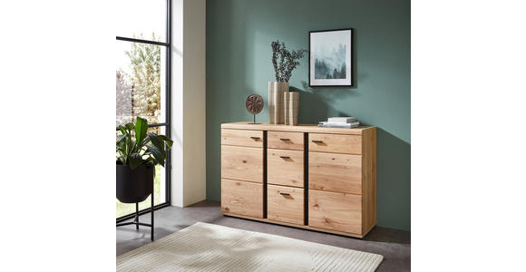 KOMMODE Sonos, 134/86/43 cm, 3 Schublade(n)  - Eschefarben/Schwarz, Design, Holzwerkstoff/Kunststoff (134/86/43cm) - Linea Natura